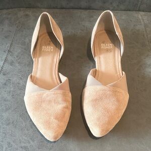 Eileen Fisher Beige Suede Pointed D'Orsay Flats